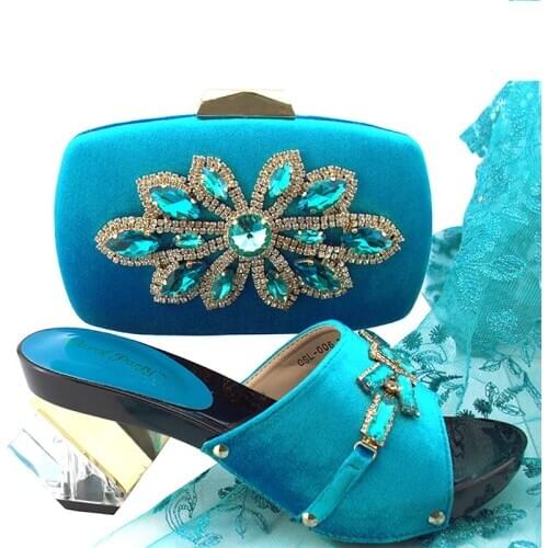New Ladies Italian design Shoe and Bag Set in Sky Blue Color Women Shoe with Match Bag Set 2020 Nigerian Shoes and Bag Set