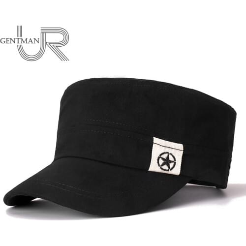 New Military Hats For Men Adjustable Army Hat Canvas 5-Pointed Star Label Flat Top Cap Wholesale