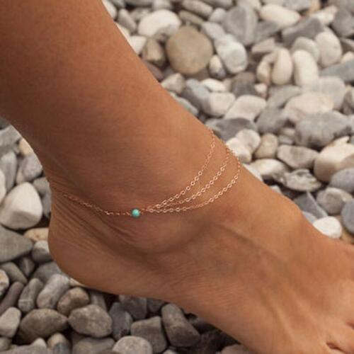 Anklet Ankle Bracelet fine Jewelry Barefoot Sandals beads three chain Leg Chaine pulseras tobilleras On Foot anklets for women