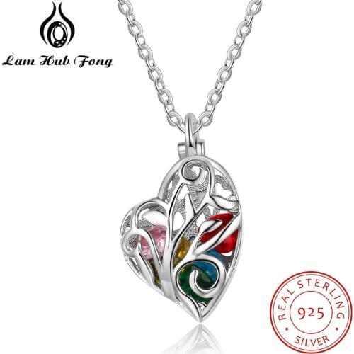 Personalized Heart Cage Necklaces Pendants 12 Month Birthstone 925 Sterling Silver Necklace Unique Gift for Mother(Lam Hub Fong)