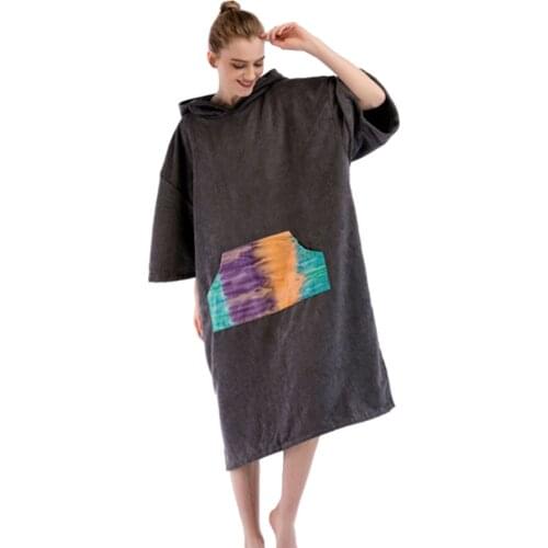 Hooded Surf Beach Wetsuit Changing Towel Bath Robe Poncho with Sleeve Pocket for Adult Men Women - 43 x 30 inch