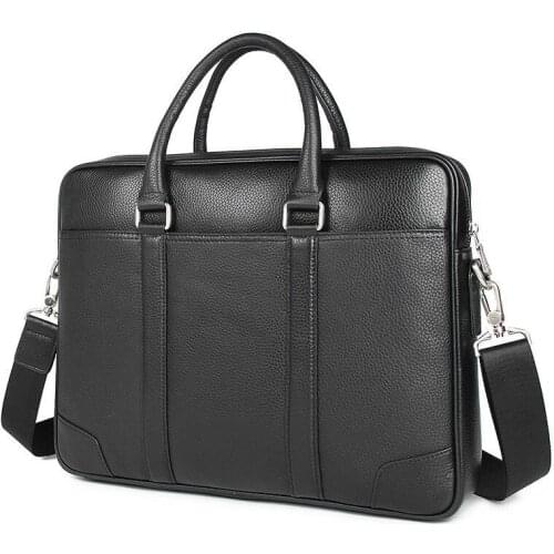 Business Mens New Genuine Natural Large Cowskin bag Black Leather Male Briefcase Fashion Shoulder Capacity Laptop Bag