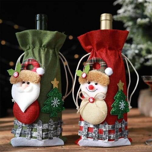 Christmas Decorations Wine Bottle Cover Dinner Party Table Decors Santa Claus Snowman Gifts Party Supplies For Home