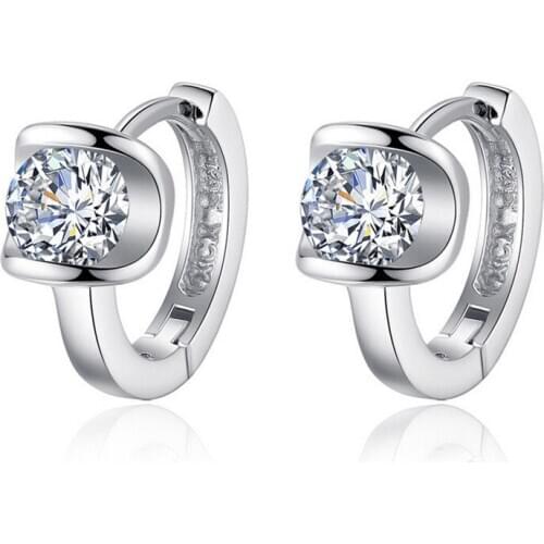 Seanlov Luxury Romantic Silver Color Earrings For Women Wedding Party Ladys Clear AAA CZ Crystal Hoop Earrings Jewelry