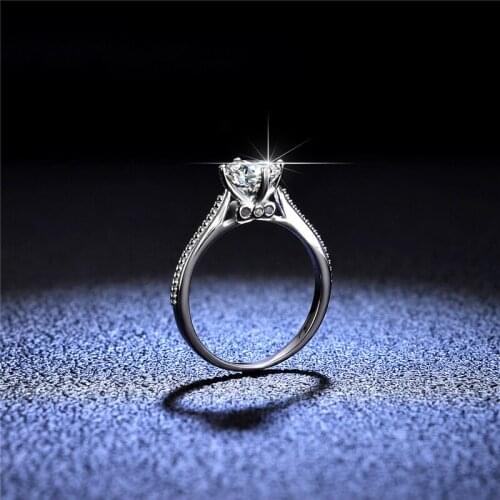 Silver 1 Carat Excellent Cut Diamond Test Passed D Color High Clarity White Shiny Wedding Ring Silver 925 Engagement Jewelry