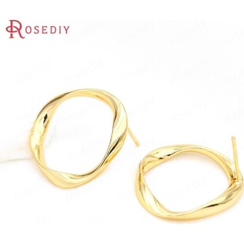39426)6PCS Width 21MM 24K Gold Color Brass Twisted Triangle Stud Earrings Jewelry Making Supplies Diy Findings Accessories