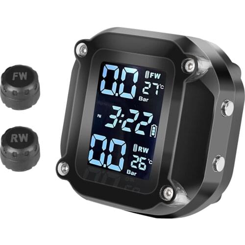 With 2 External Sensors USB Charging Motorcycle TPMS LCD Display Tyre Temperature Motor Tire Pressure Monitoring Alarm System