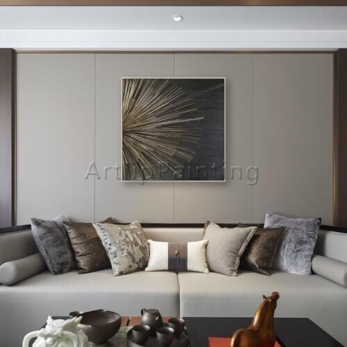 Modern abstract hand painted oil painting on canvas black gold texture wall art decoration painting for living room home decor