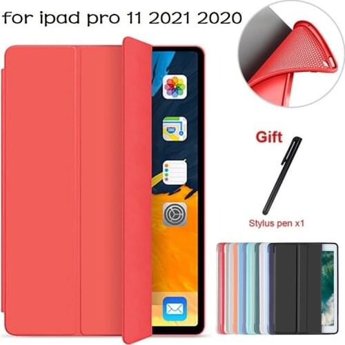 Ultra Slim Tri-folds Silicone Tablet Protective Funda Case for Ipad Pro 11 2021 3rd Gen A2301 A2459 A2460 Magnetic Case +Stylus