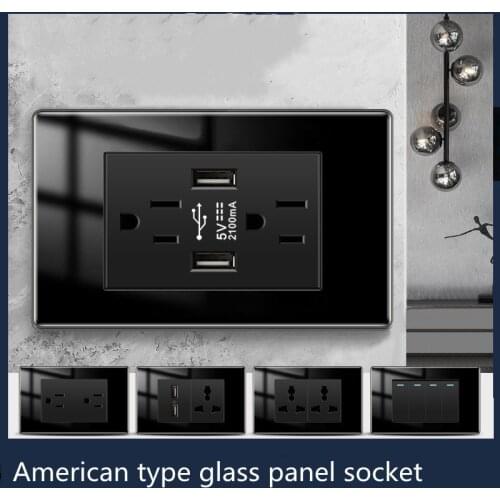 Depoguye Black Crystal Glass USB Wall Charger US Plug, 5v 2.1A Cell Phone Socket, US Standard Wall Power Outlet,AC110V-250V