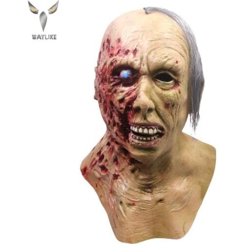 WAYLIKE Halloween New Rotten Half Face Mask Horror Zombie Prank Headgear Cosplay Prank Props Haunted House Costume Party Mask