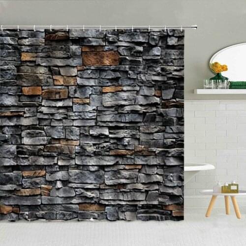 Vintage Old Rock Stone Wall Shower Curtain Marble Texture Geometric Pattern Bathroom Bath Decor Waterproof Fabric Hooks Curtains