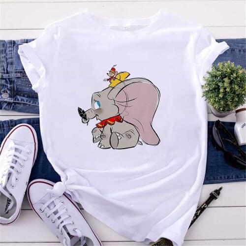 Dumbo Cartoon T-Shirt Women America Movie Hot Sale Clothes Cute 90S Animal Tshirt Dumbo T Shirt Female Funny Elephant Tops Tees