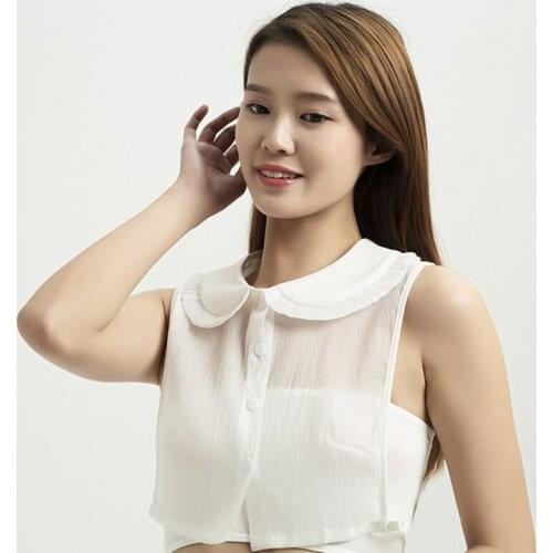 Womens Half Shirt Blouse Ruffles Lapel False Fake Collar Necklace Sweet Lolita Lady Buttons Detachable Dickey Sweater Decorativ