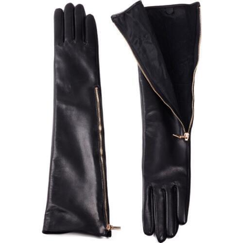30cm-80cm New Womens Ladies Real Leather Side Zipper Overlength Gloves Evening Gloves Party Evening Long Gloves