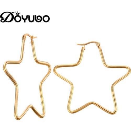 DOYUBO Classical Women Gold Color Star Hoop Earrings High Polishing New Stainless Steel 55MM Earrings Fashion Accessories DB042