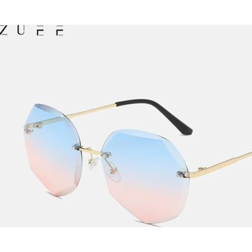 ZUEE Rimless Womens Sunglasses Fashion Gradient Lenses Sun glasses Lady Vintage Alloy Legs Classic Designer Shades UV400