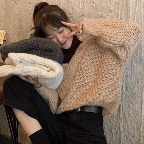 Woman Sweaters Pullover 2021 Autumn Winter V-neck Pullover Sweater Womens Coat Sweater Femme Chandails