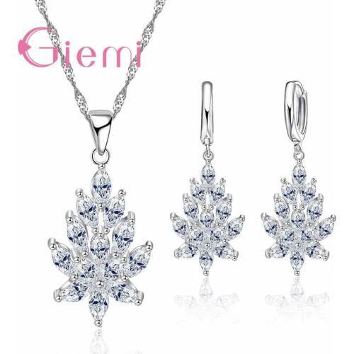 Hollow Flower Design 925 Sterling Silver Fashion Jewelry Necklaces Earrings Set Women Best Engagement Birthday Gift