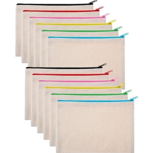 12Pcs Multipurpose Cosmetic Bag Makeup Pouches with Zipper Canvas Bag Pencil Pouch Travel Toiletry Bag for DIY Design