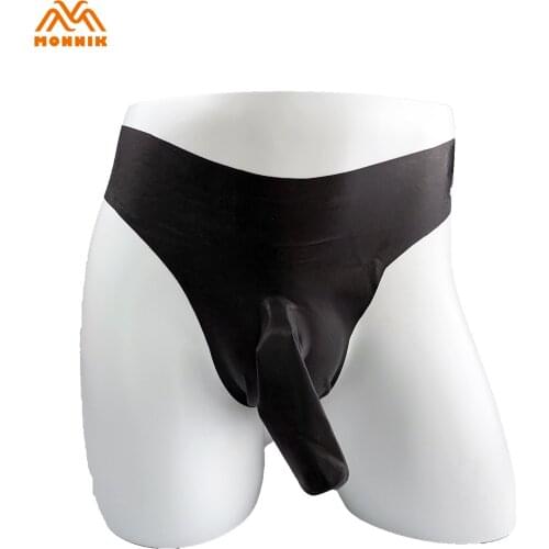 MONNIK latexSexy LingerieLatex Mens Shorts G-string Underwear Briefs With Condom Rubber Clubwear Sexy
