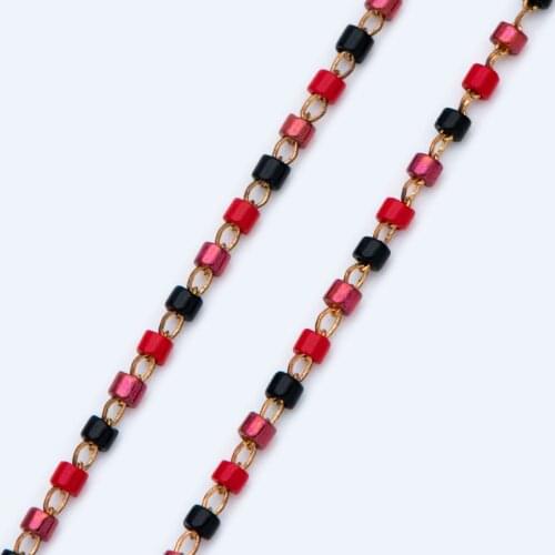 Dainty Miyuki Seed Glass Bead Chain 1.8mm, Unplated Brass Beaded Tiny Chain, Multi Colors Mix For DIY Jewelry Making Supplies