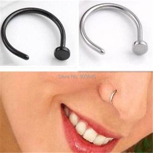 50pcs/lot Free Shipping 20g Silver/Black 316L Srugical Steel Punk Open Hoop Nose/Lip/Eyebrow Ring Earring Body Piercing