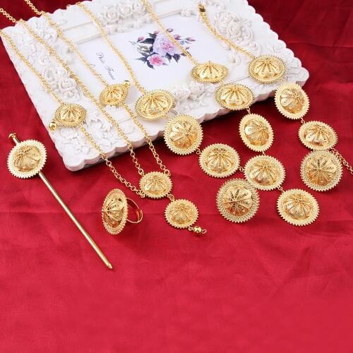 Ethiopian Jewelry Set Gold Color Eritrea Africa Habesha Wedding Party Jewelry Set Items