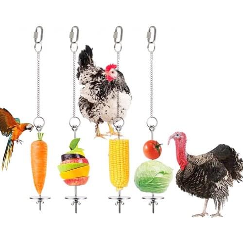 Stainless Steel Bird Chicken Veggies Skewer Food Fruit Holder for Hens Hanging Vegetable Feeder Foraging Toy Bird Treat Skewer