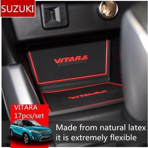 For Suzuki vitara 2015 2016 2017 Rubber Mat Door Slot Pad Cup Cushion Groove Mat Lnterior Anti Slip Mat Car Accessories Styling