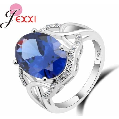 Trendy Muticolor Blue & White CZ Crystal Rings For Wedding Bridal Bridesmaids 925 Sterling Silver Finger Ring Bague Bijoux