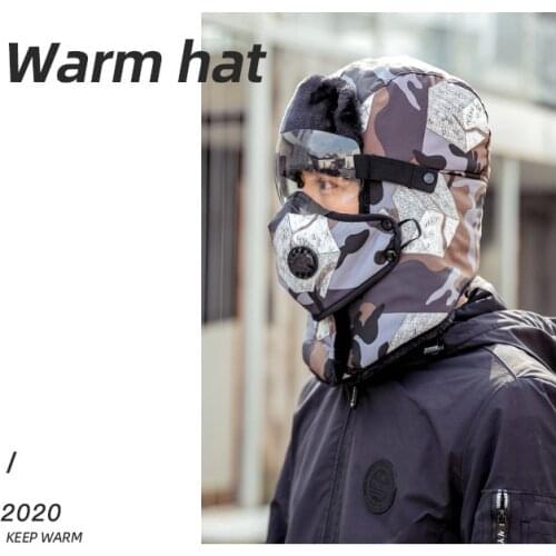 Motorcycle Warm Hats Safety Googles Windproof Mask Winter Unisex Bomber Hats Trooper Trapper Hunting Hats Clear Glasses Outdoor