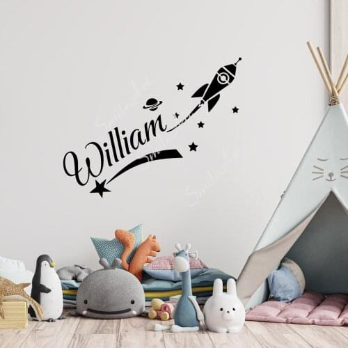 Cartoon Custom name Rocket spaceship Home Decor Modern Acrylic Decoration For Living Room Kids Room Sticker Mural