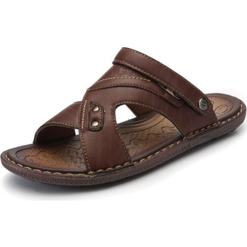 Men Beach Sandals Classics Summer Shoes Men Slippers Quality Split leather Sandals For Men Comfortable Flip Flopslgb5