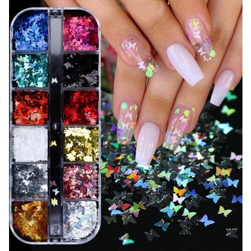 Butterfly Lover Neon Nail Art New Mixed Sequins Laser Fluorescent Nail Accesoires Decorations Nail Supplies For Professionals