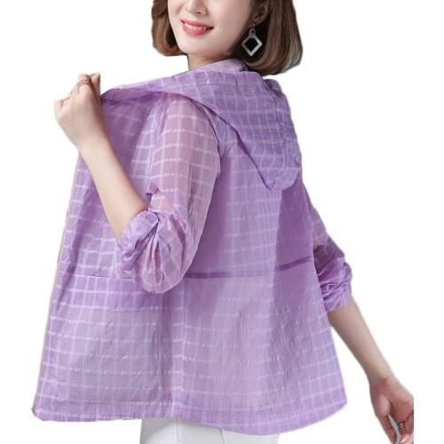 2021 New Summer Sun Protection Clothing Women Anti-UV Sunscreen Coat Loose Hooded Thin Tops Casual Female Short Jackets 4XL Q20