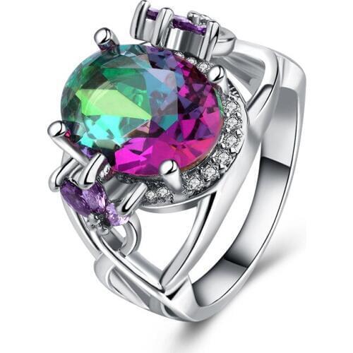 New sterling silver Wedding Rings For Women Charms Queen Princess Ring Round Colourful Stone Bridal Engagement Plata Jewelry