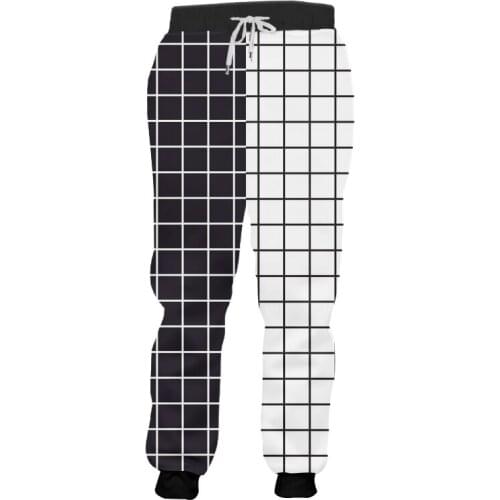 OGKB Streetwear Cool Girls Black And White Checkerboard Patchwork 3D Printed Pants Casual Men Jogger Plaid Pants dropshipping