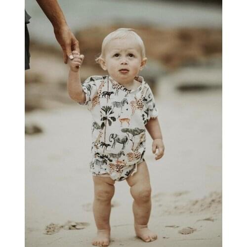 6M-4Y Summer Toddler Kids Boys Casual Clothes Sets 2pcs Cartoon Animal Print O-neck Short Sleeve/Sleeveless T-shirts Tops+Shorts