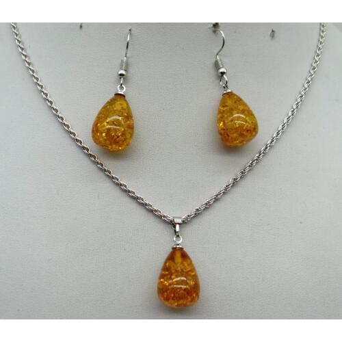 Wholesale Natural Precious Modernist TEARDROP GOLDEN HONEY PRESSED AMBERS NECKLACE Jewelry making Water drop earring necklace