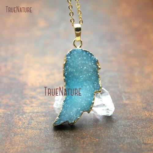 Lovely Peace Angel Wing Tiny Pendant Jewelry Natural Druzy Agates Wings Charm Chains Clavicle Necklace In 18 inch NM11192