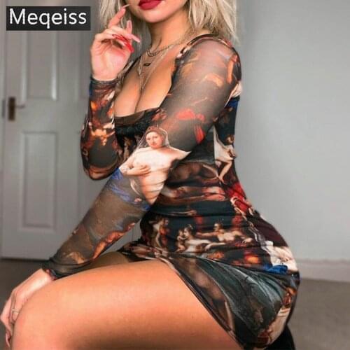 New Long Sleeve Sexy Dress Women Winter printing Square collar Wrap Dress Chest Self Cultivation Package Buttocks Party Vestidos
