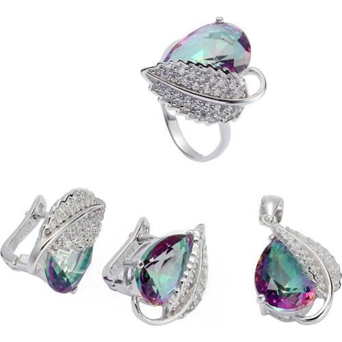 Eulonvan Charms luxury Wedding jewelry sets womens accessories 925 sterling silver dropshipping Rainbow Cubic Zirconia S-3728set