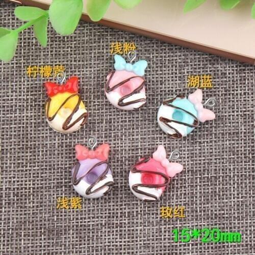 10pcs 15*20mm DIY resin bow Doughnut Dessert charms kawaii cabochon sticker simulated fake food craft decoration jewelry making