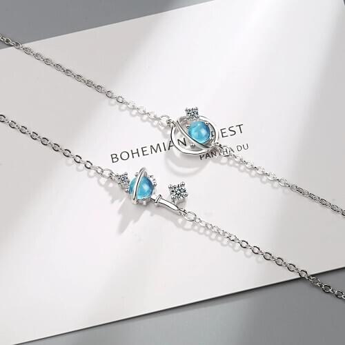 Adjustable 925 Sterling Silver Crystal Planet Star Charm Bracelet Link Chain For Women Jewelry Accessories sl385