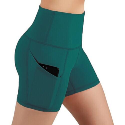 High Waist Sports Yoga Shorts Breathable Phone Pockets Running Training Sports Tight Fitness Shorts Plus Size