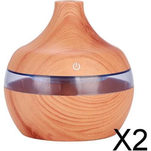 2xWood Grain USB LED Home Essential Oil Diffuser Mute Humidifier Light Brown