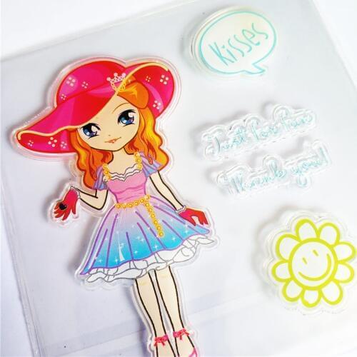 Colorful Blue dress doll Transparent Clear Stamps / Silicone Seals Roller Stamp for DIY scrapbooking photo album/Card Making