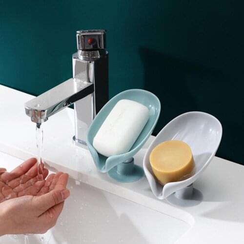 Leaf Drain Soap Holder Boxes Bathroom Shower Sucker Soap Holder Dish Storages Plate Tray Bathroom Supplies Bathroom Tray Gadgets