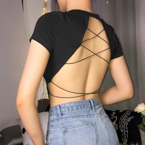Back strap T-shirt female backless slim bottoming shirt careful machine design feeling wearing fashion one-piece shirt summer
